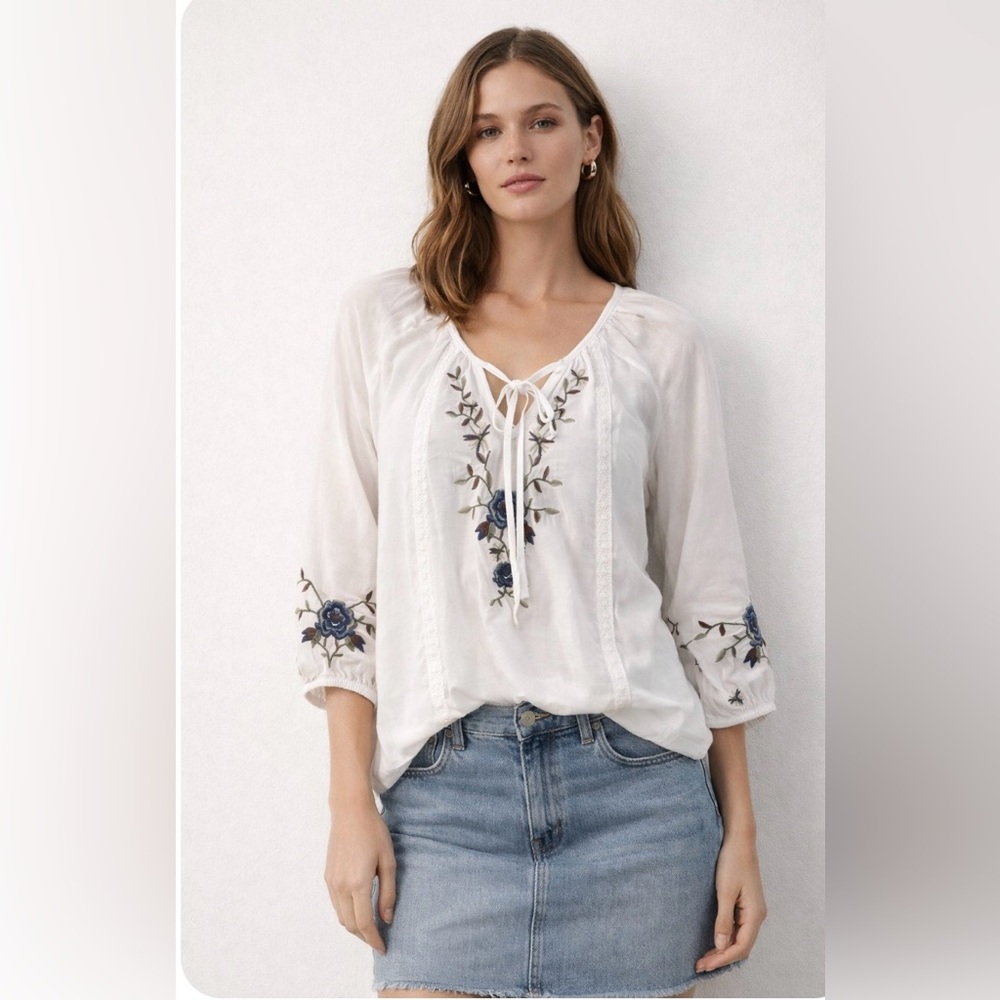 Hungarian Peasant Romantic Fem Boho Chic Embroidery Top